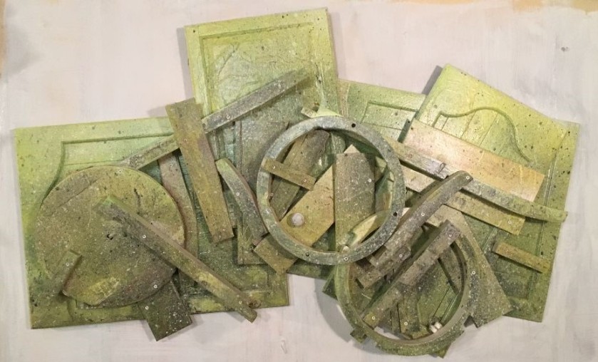 Debris Field #12 | furniture shards, acrylic/polycrylic | 60" x 35" x 8"